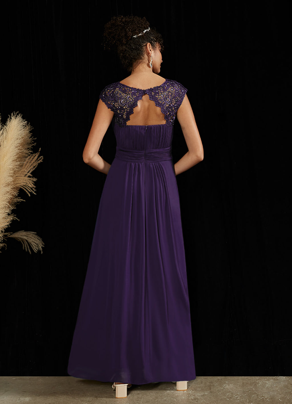 NZ Bridal Dark Purple Boat Neck Chiffon Lace Maxi bridesmaid dresses 09996ep Ryan a