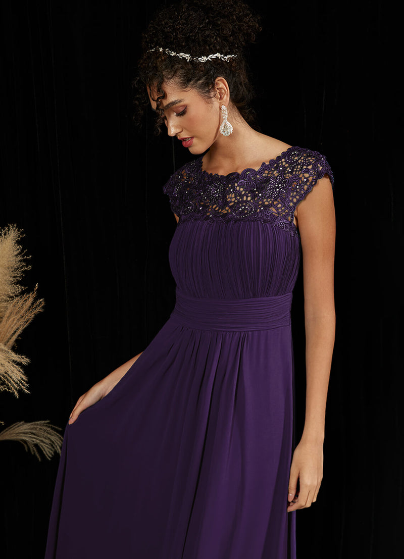 NZ Bridal Dark Purple Boat Neck Chiffon Lace Maxi bridesmaid dresses 09996ep Ryan c