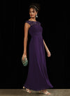 NZ Bridal Dark Purple Boat Neck Chiffon Lace Maxi bridesmaid dresses 09996ep Ryan d