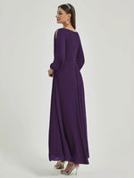 NZ Bridal DarkPurple Long Sleeves Chiffon Maxi bridesmaid dresses 00461ep Liv b