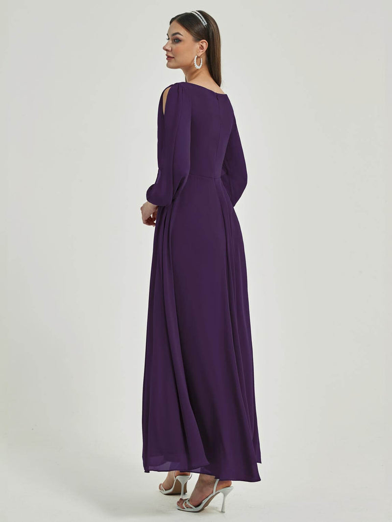 NZ Bridal DarkPurple Long Sleeves Chiffon Maxi bridesmaid dresses 00461ep Liv b