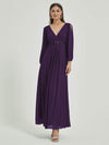 NZ Bridal DarkPurple Long Sleeves Chiffon Maxi bridesmaid dresses 00461ep Liv c
