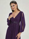 NZ Bridal DarkPurple Long Sleeves Chiffon Maxi bridesmaid dresses 00461ep Liv detail1