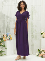 NZ Bridal DarkPurple Short Sleeves Chiffon Maxi bridesmaid dresses 0164aEE Mila a