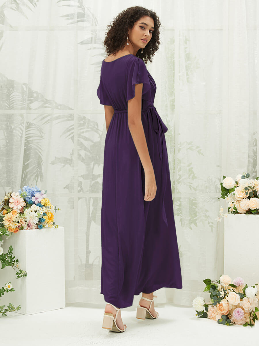 NZ Bridal DarkPurple Short Sleeves Chiffon Maxi bridesmaid dresses 0164aEE Mila a