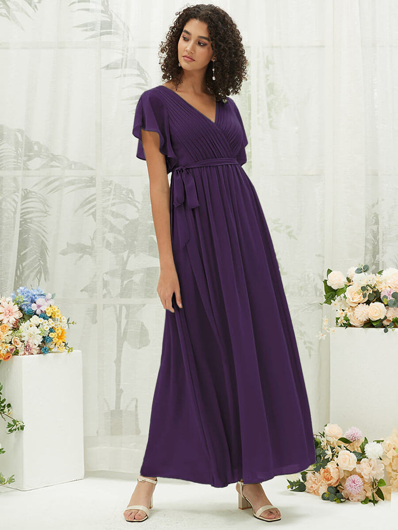 NZ Bridal DarkPurple Short Sleeves Chiffon Maxi bridesmaid dresses 0164aEE Mila c