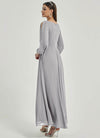 NZ Bridal Dolphin Grey Maxi Chiffon V Neck bridesmaid dresses 00461ep Liv b