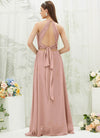 NZ Bridal Dusty Pink Chiffon Flowy bridesmaid dresses with Slit AZ31001 Evalleen b
