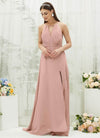 NZ Bridal Dusty Pink Chiffon Flowy bridesmaid dresses with Slit AZ31001 Evalleen c