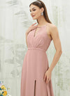 NZ Bridal Dusty Pink Chiffon Flowy bridesmaid dresses with Slit AZ31001 Evalleen d