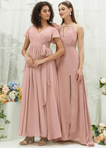 NZ Bridal Dusty Pink Chiffon Flowy bridesmaid dresses with Slit AZ31001 Evalleen g