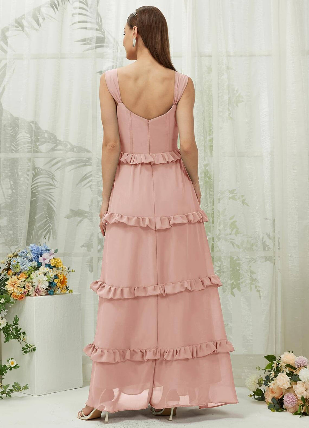 NZ Bridal Dusty Pink Chiffon Maxi bridesmaid dresses with Pocket R3701 Sloane a