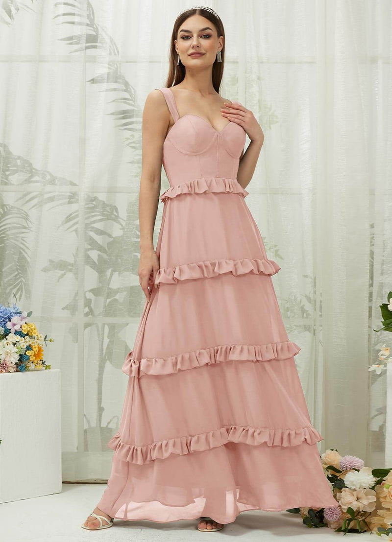 NZ Bridal Dusty Pink Chiffon Maxi bridesmaid dresses with Pocket R3701 Sloane c