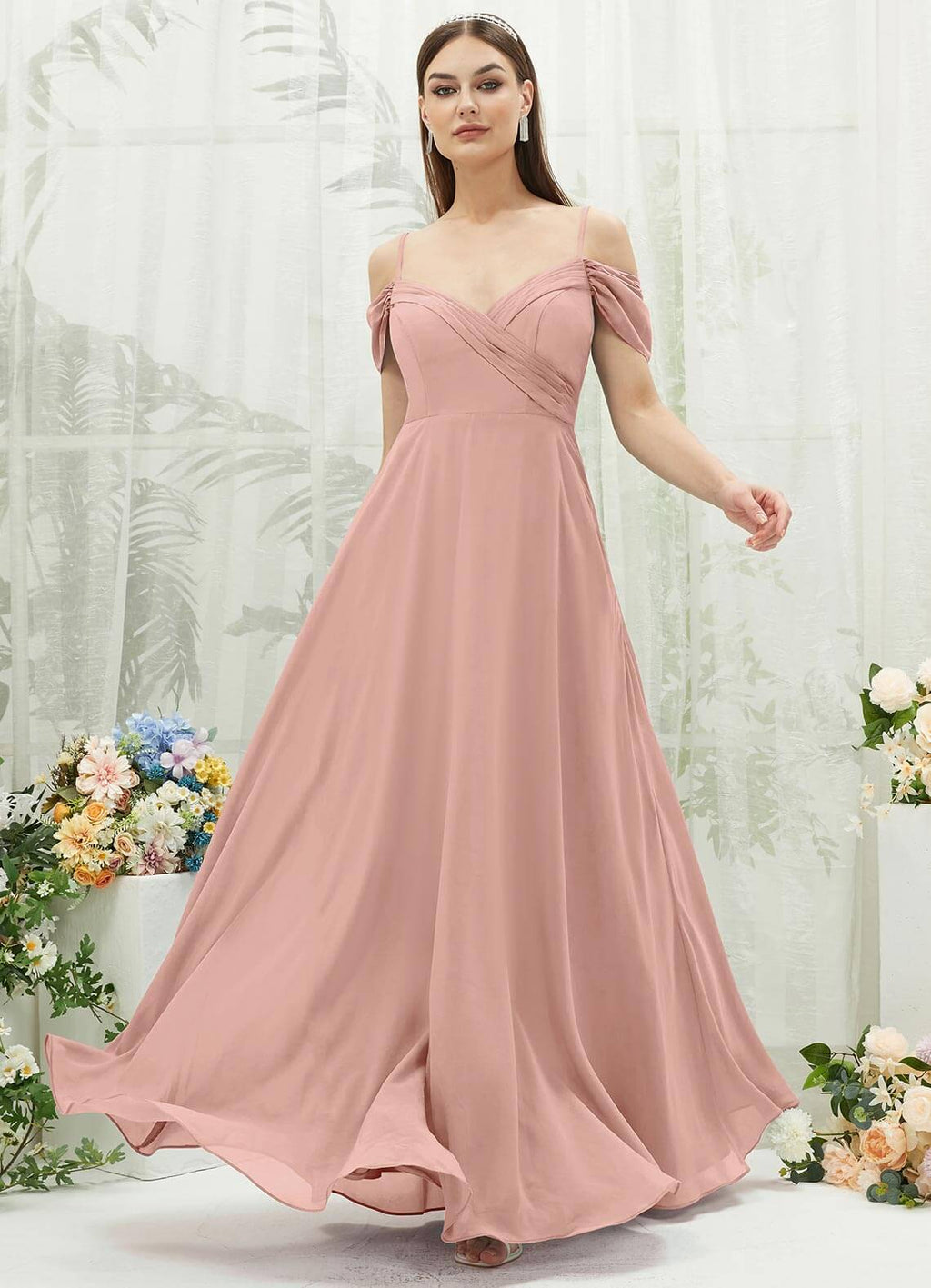NZ Bridal Dusty Pink Chiffon Sweetheart bridesmaid dresses with Pocket BG30217 Spence a