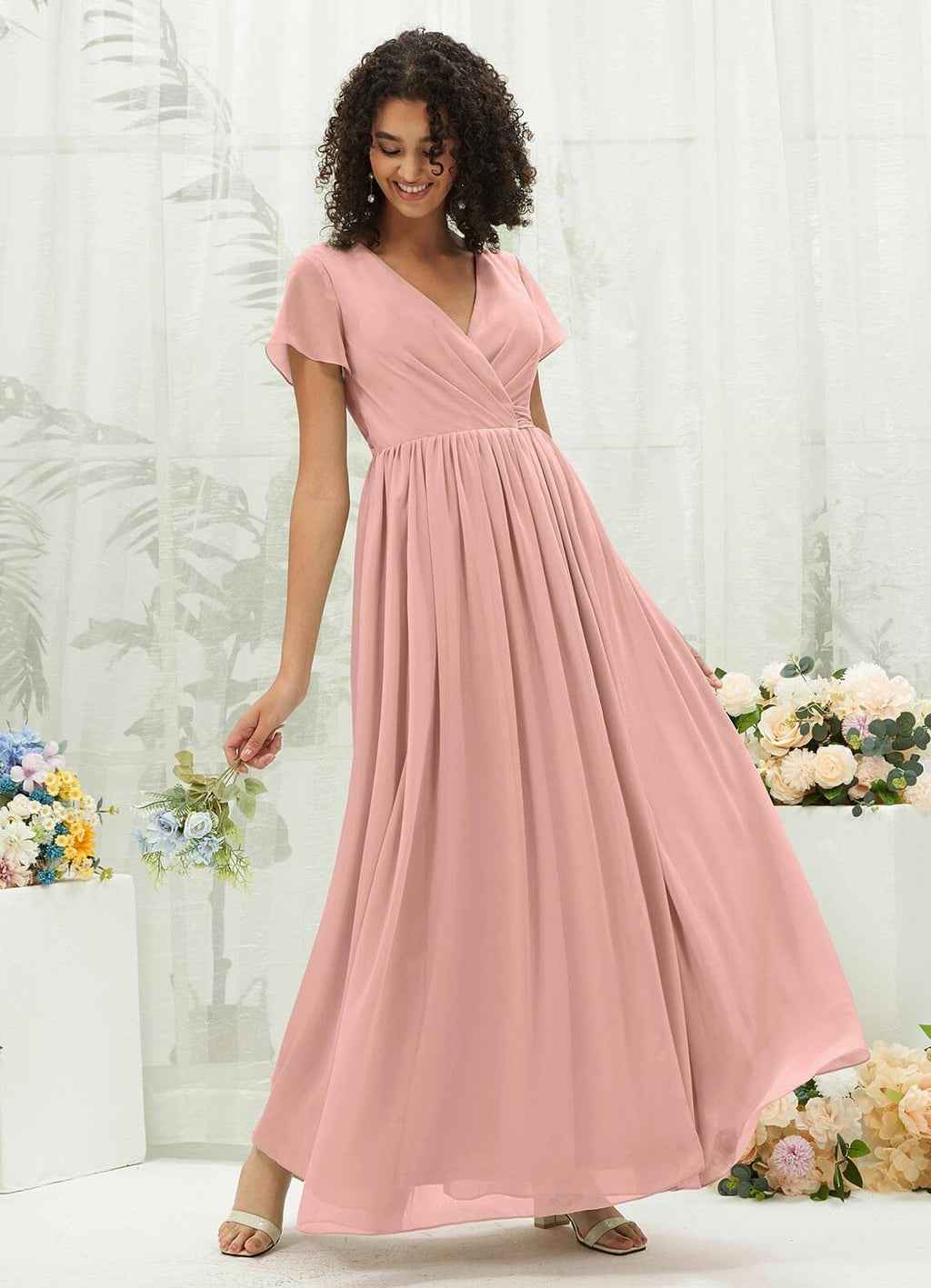 NZ Bridal Dusty Pink Chiffon V Neck bridesmaid dresses R0107 Harow a