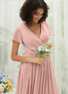 NZ Bridal Dusty Pink Chiffon V Neck bridesmaid dresses R0107 Harow detail1