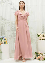 NZ Bridal Dusty Pink Chiffon Wrap Flowy bridesmaid dresses with Slit AZ31002 Jael d