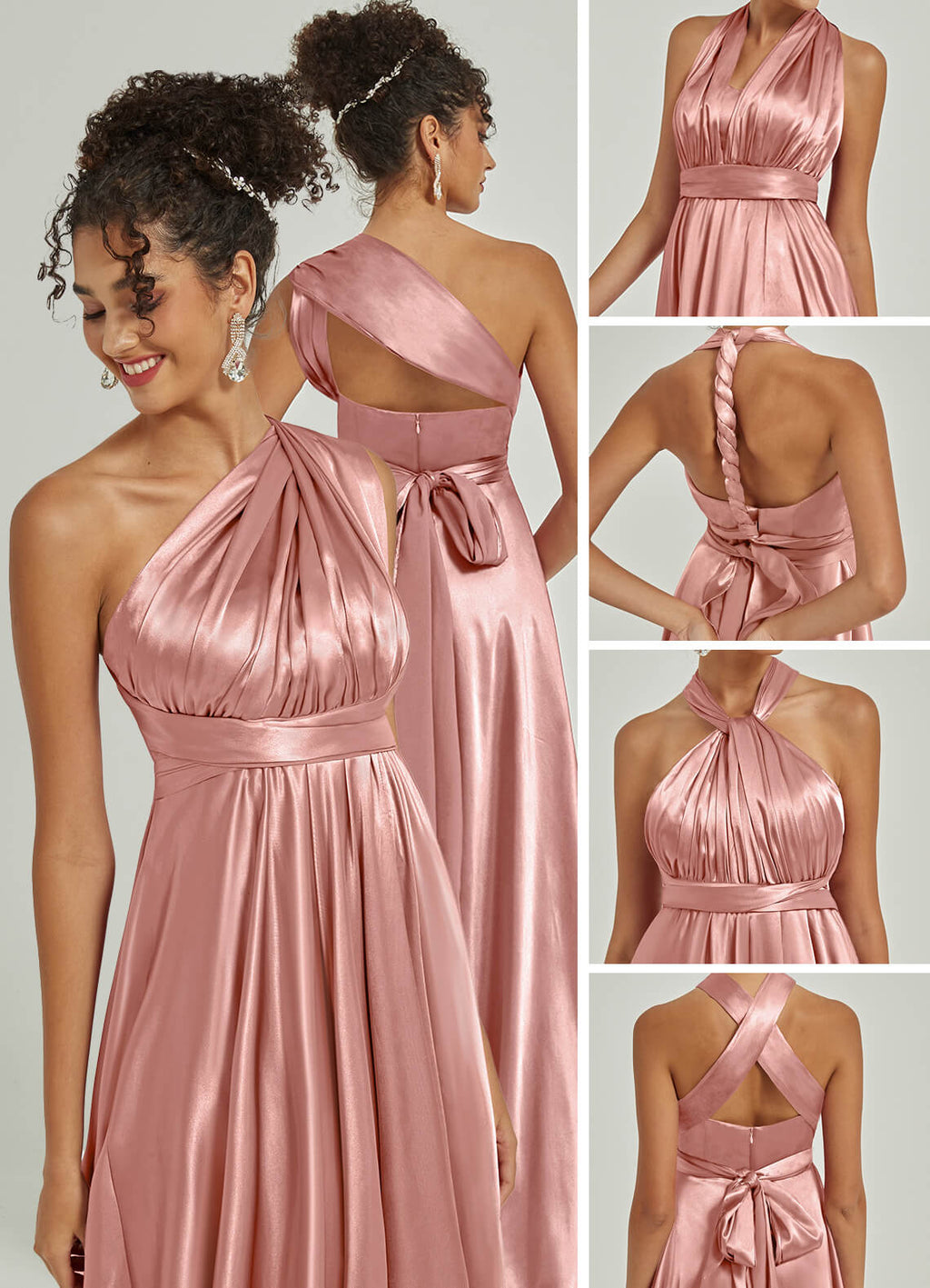 NZ Bridal Dusty Pink Convertible Satin bridesmaid dresses JS30218 Winnie g1