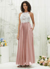 NZ Bridal Dusty Pink Halter Neck Flowy Chiffon bridesmaid dresses TC0426 Heidi a