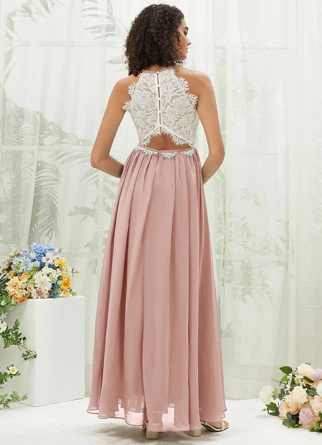 NZ Bridal Dusty Pink Halter Neck Flowy Chiffon bridesmaid dresses TC0426 Heidi a