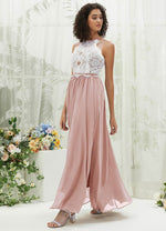 NZ Bridal Dusty Pink Halter Neck Flowy Chiffon bridesmaid dresses TC0426 Heidi d