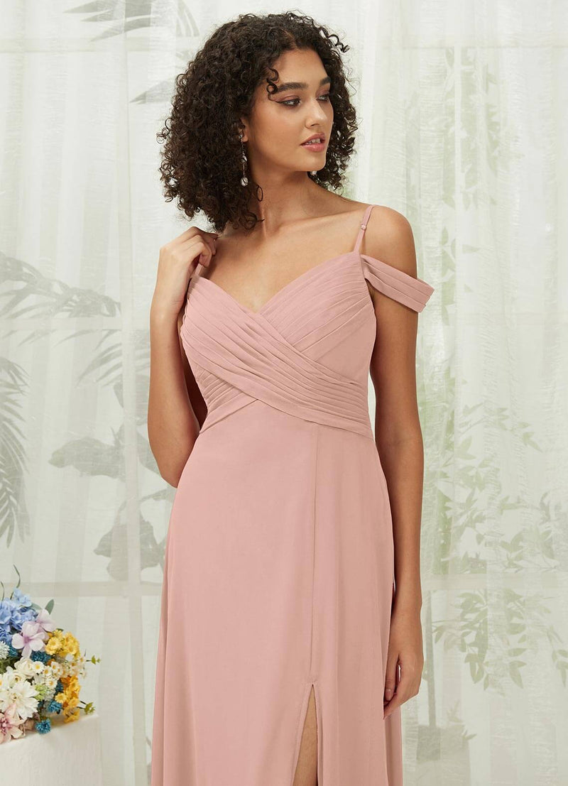 NZ Bridal Dusty Pink Slit Flowy Convertible Chiffon bridesmaid dresses TC30219 Celia detail1