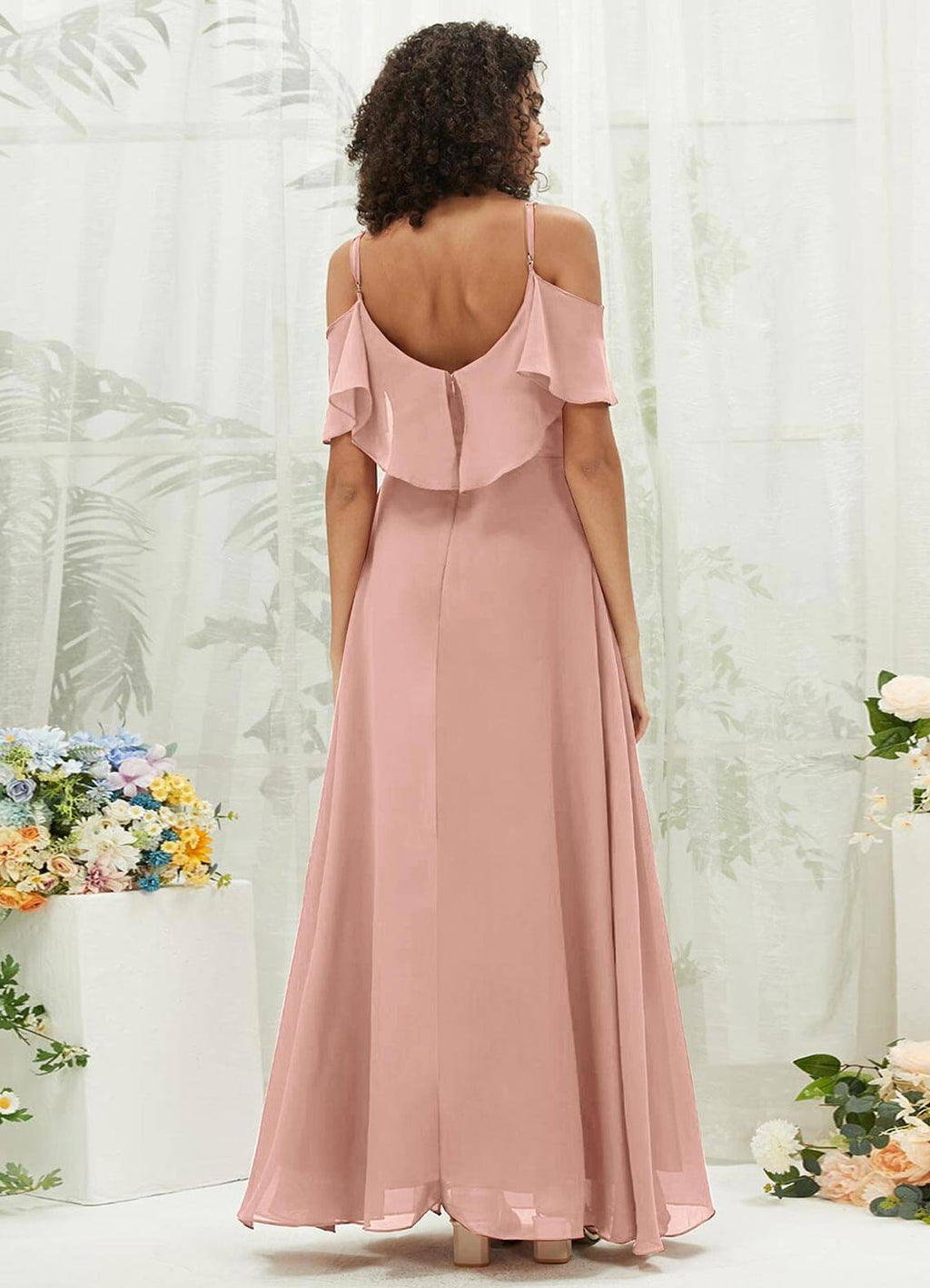 NZ Bridal Dusty Pink Sweetheart Chiffon Maxi bridesmaid dresses with Slit AM31003 Fiena a
