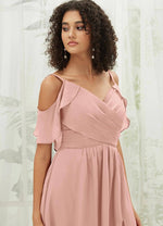 NZ Bridal Dusty Pink Sweetheart Chiffon Maxi bridesmaid dresses with Slit AM31003 Fiena d