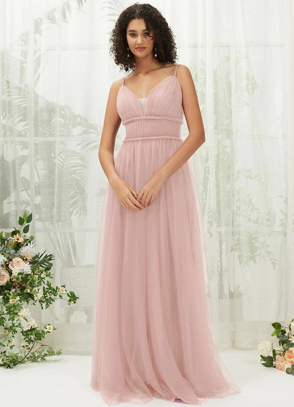 NZ Bridal Dusty Pink Tulle Adjustable Straps Maxi bridesmaid dresses R1029 Alma a