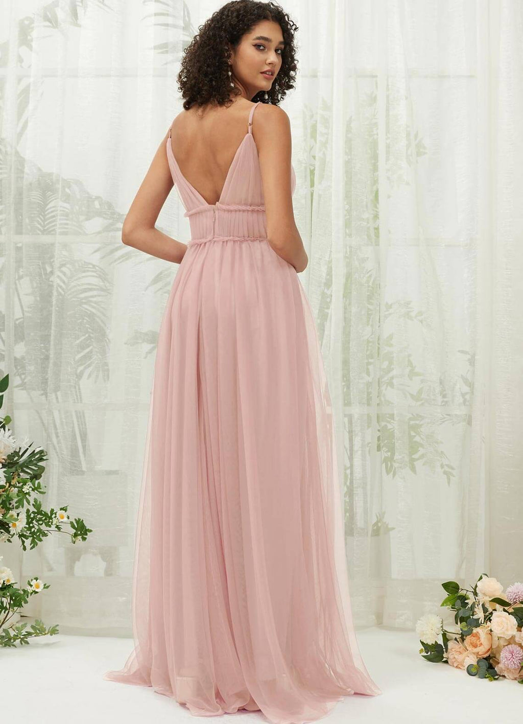 NZ Bridal Dusty Pink Tulle Adjustable Straps Maxi bridesmaid dresses R1029 Alma a
