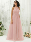 NZ Bridal Dusty Pink Tulle Halter Neck Maxi bridesmaid dresses R1025 Naya c