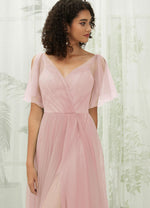 NZ Bridal Dusty Pink Tulle Short Sleeves Maxi bridesmaid dresses R1027 Dallas c