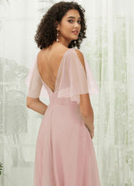 NZ Bridal Dusty Pink Tulle Short Sleeves Maxi bridesmaid dresses R1027 Dallas detail1