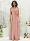 NZ Bridal Dusty Pink Wrap Ruffle Chiffon Maxi bridesmaid dresses R3702 Valerie a