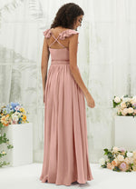 NZ Bridal Dusty Pink Wrap Ruffle Chiffon Maxi bridesmaid dresses R3702 Valerie b