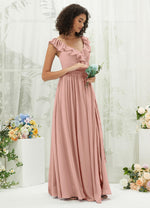 NZ Bridal Dusty Pink Wrap Ruffle Chiffon Maxi bridesmaid dresses R3702 Valerie c