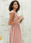 NZ Bridal Dusty Pink Wrap Ruffle Chiffon Maxi bridesmaid dresses R3702 Valerie d