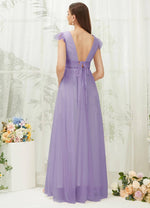 NZ Bridal Dusty Purple CapSleeves Tulle Maxi bridesmaid dresses R0410 Collins b