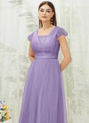 NZ Bridal Dusty Purple CapSleeves Tulle Maxi bridesmaid dresses R0410 Collins d