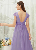 NZ Bridal Dusty Purple CapSleeves Tulle Maxi bridesmaid dresses R0410 Collins detail1