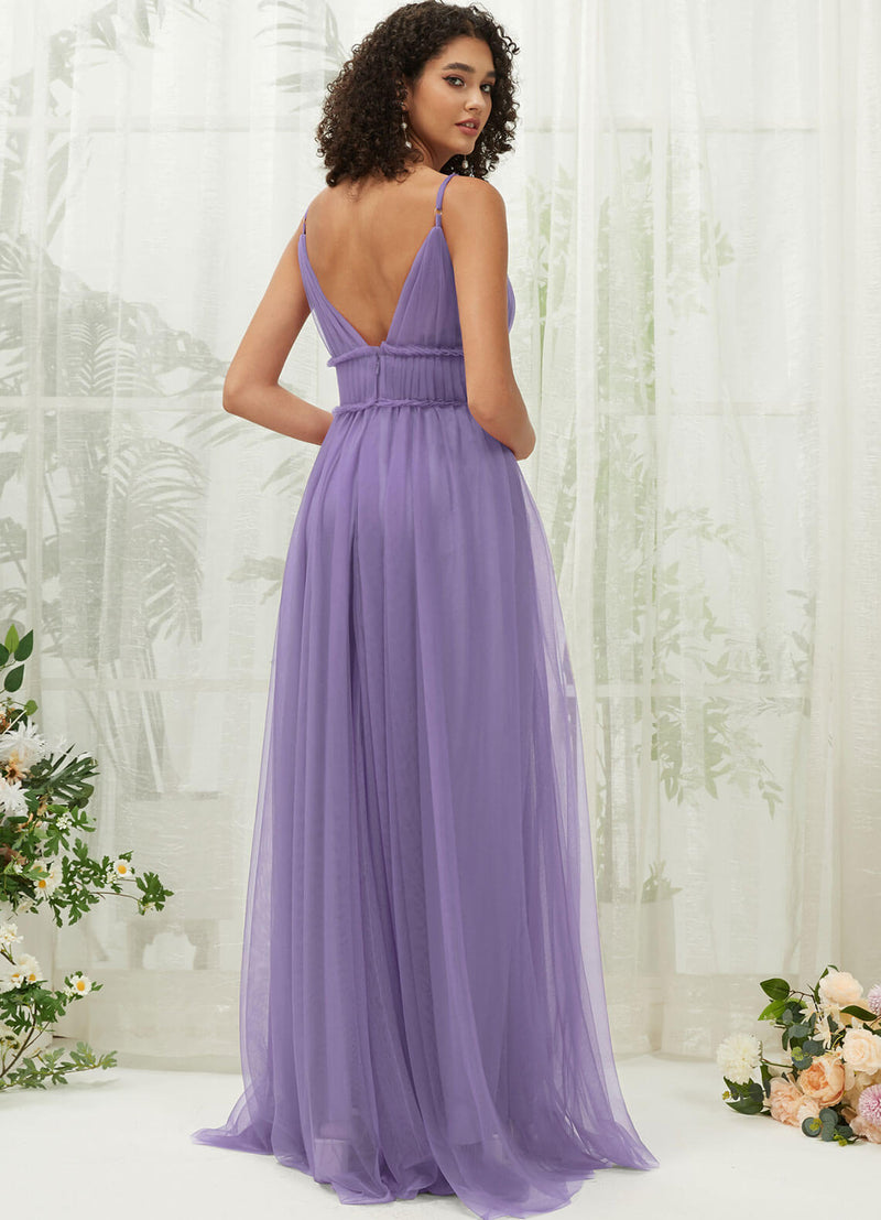 NZ Bridal Dusty Purple Tulle Pleated Maxi bridesmaid dresses R1029 Alma b