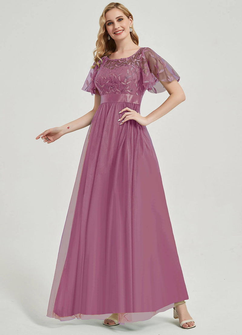 NZ Bridal Dusty Rose A Line Floor Length Sequin Tulle Prom Dress 00904EP Miyuki a