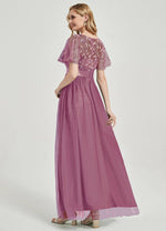 NZ Bridal Dusty Rose A Line Floor Length Sequin Tulle Prom Dress 00904EP Miyuki b
