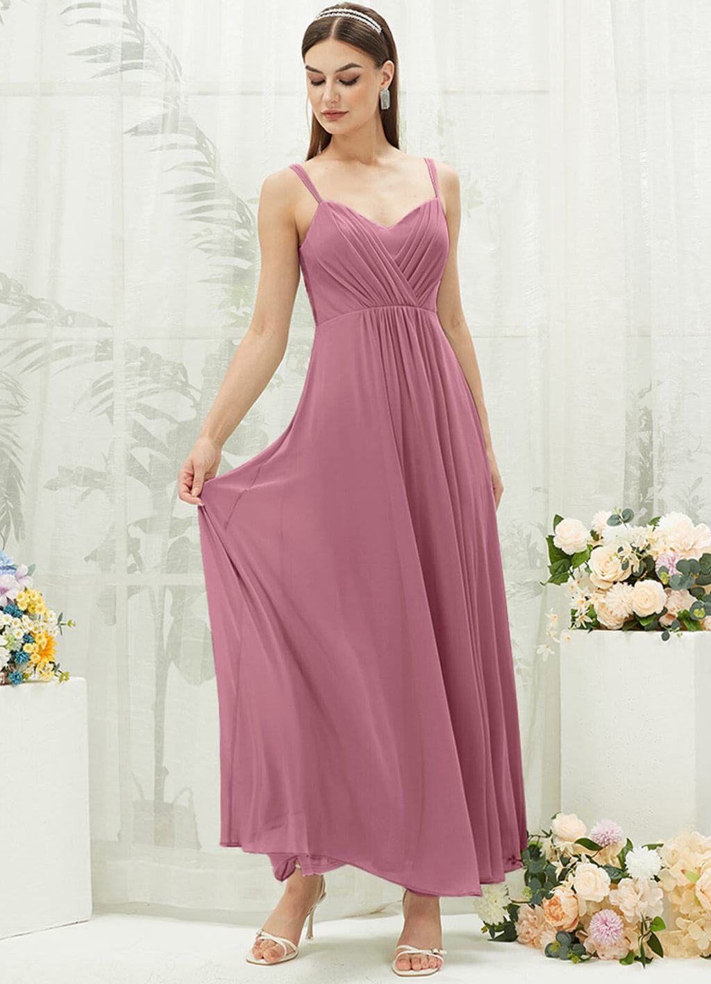 NZ Bridal Dusty Rose Chiffon Sweetheart Pleated bridesmaid dresses 01692ES Aria a