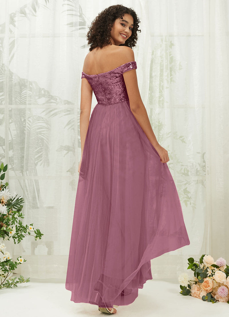 NZ Bridal Dusty Rose Flowy Off Shoulder Sequin Tulle Prom Dress 00277ee Esther b