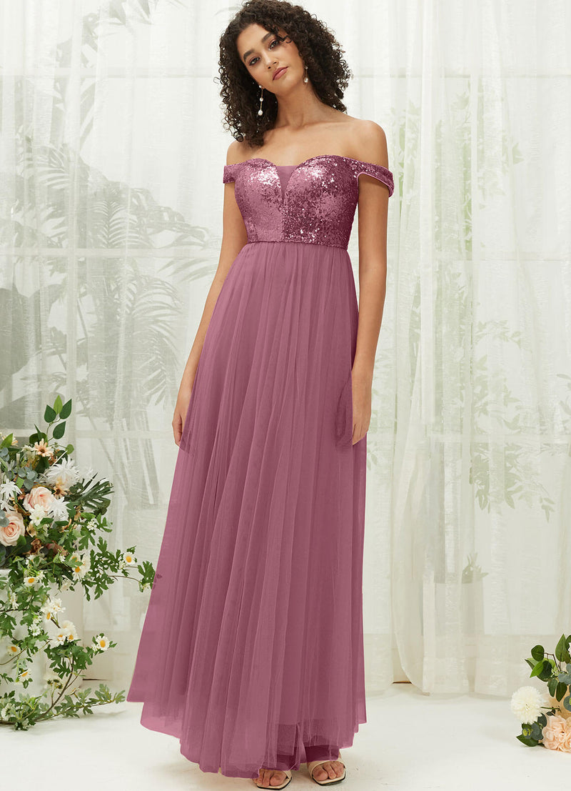 NZ Bridal Dusty Rose Flowy Off Shoulder Sequin Tulle Prom Dress 00277ee Esther c