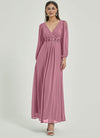 NZ Bridal Dusty Rose Long Slit Sleeves Chiffon V Neck bridesmaid dresses 00416ep Liv c