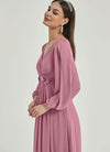 NZ Bridal Dusty Rose Long Slit Sleeves Chiffon V Neck bridesmaid dresses 00416ep Liv d