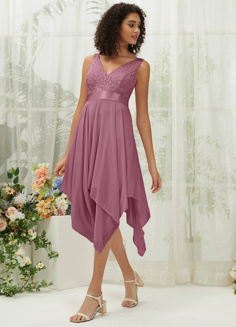 NZ Bridal Dusty Rose Sleeveless Lace Chiffon V Neck bridesmaid dresses 00207ep Evie c
