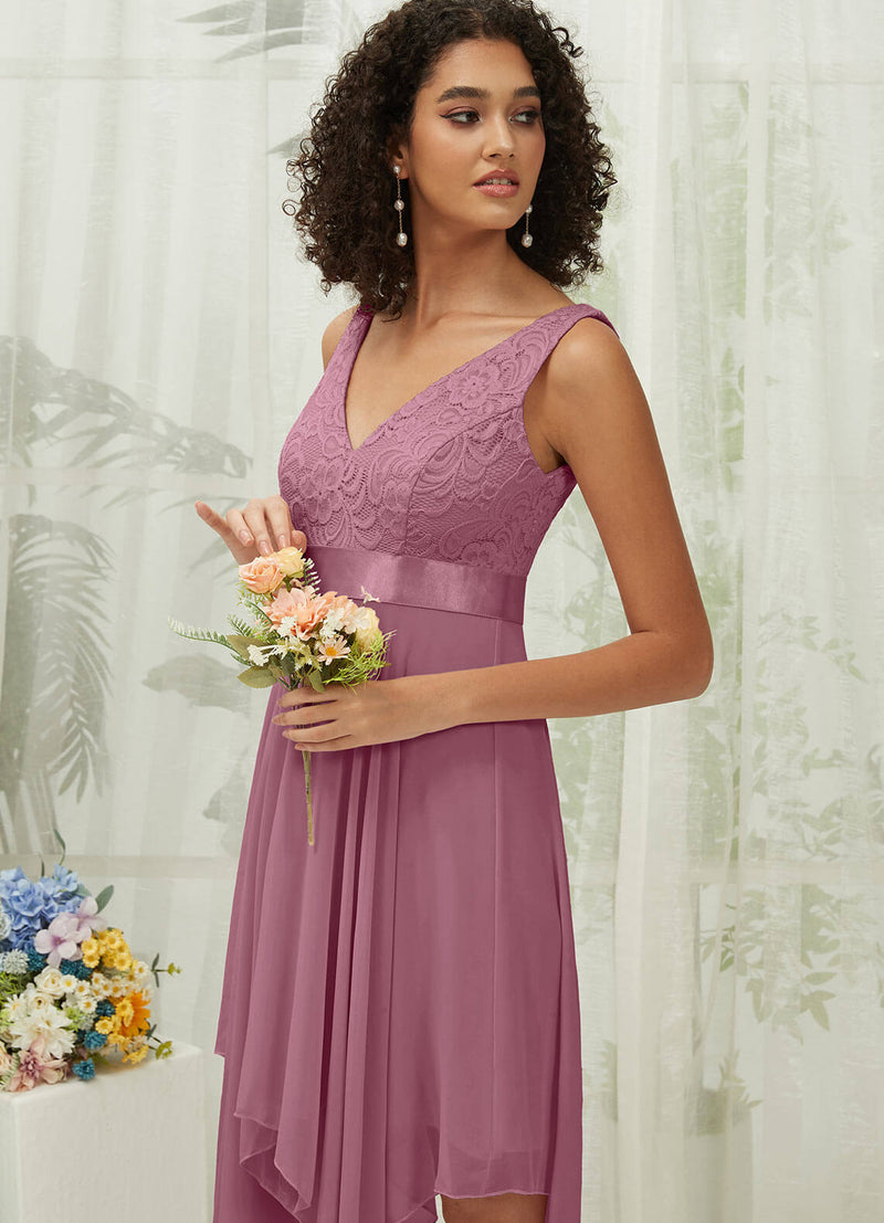 NZ Bridal Dusty Rose Sleeveless Lace Chiffon V Neck bridesmaid dresses 00207ep Evie d
